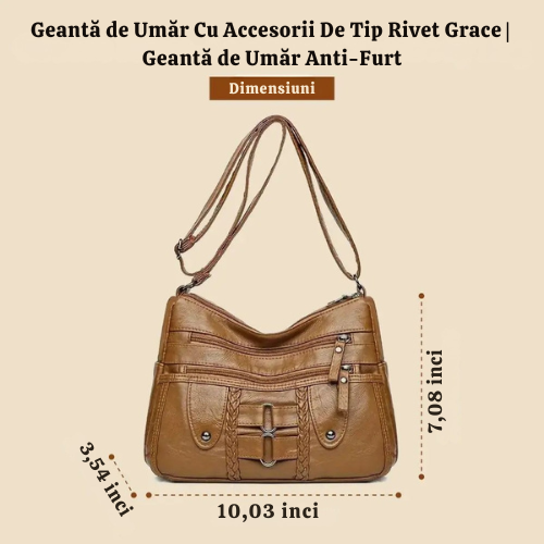 Geantă de umăr cu accesorii de tip rivet Grace | Geantă de umăr anti-furt